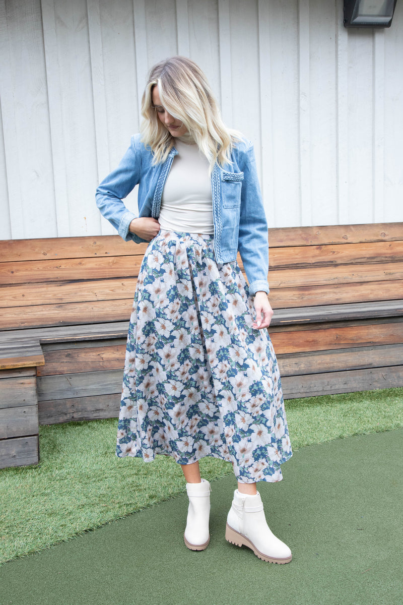 Seren Floral Midi Skirt, Navy Multi