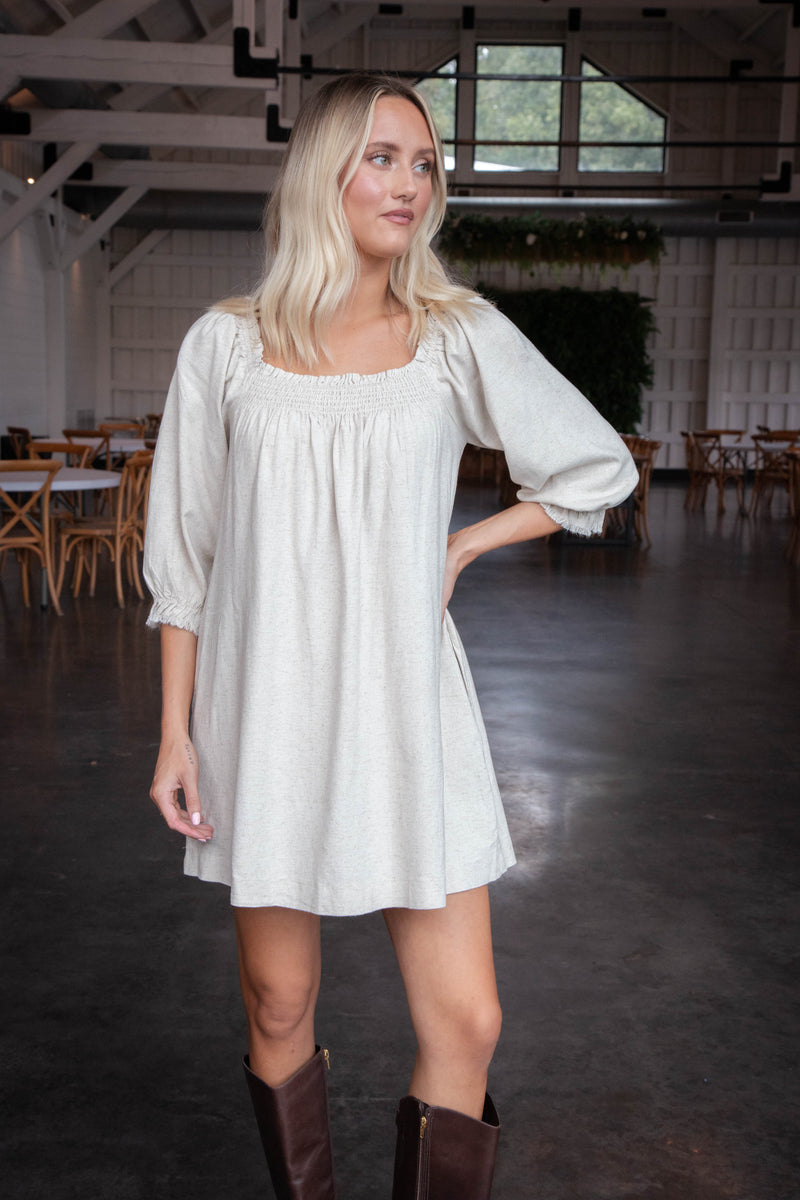 Indie Linen Blend Dress, Oatmeal