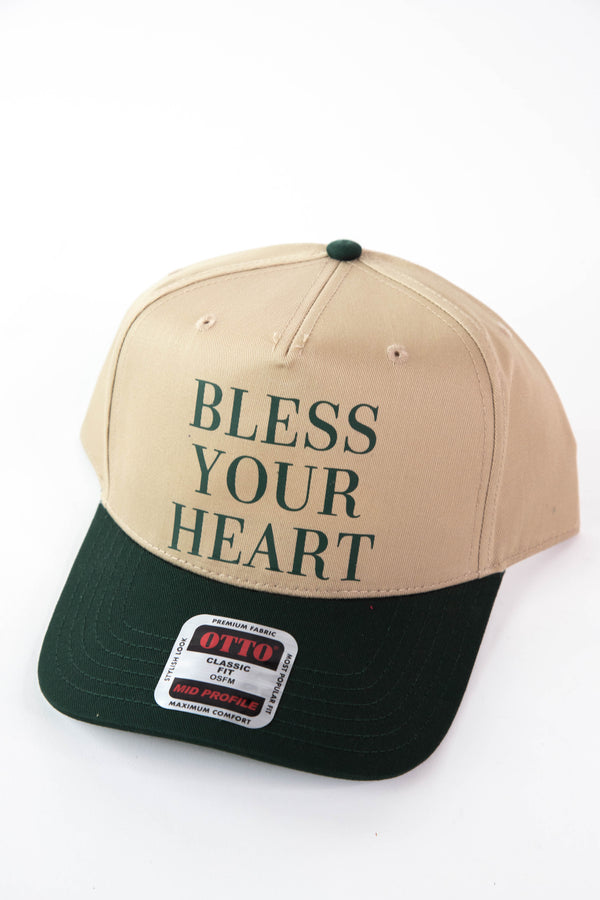 Bless Your Heart Canvas Trucker Hat, Green/Khaki