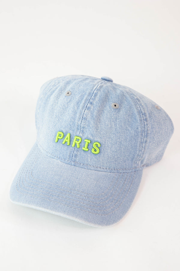 Paris Embroidered Baseball Cap, Denim