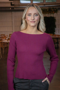 Candice Back Detail Sweater Top, Berry