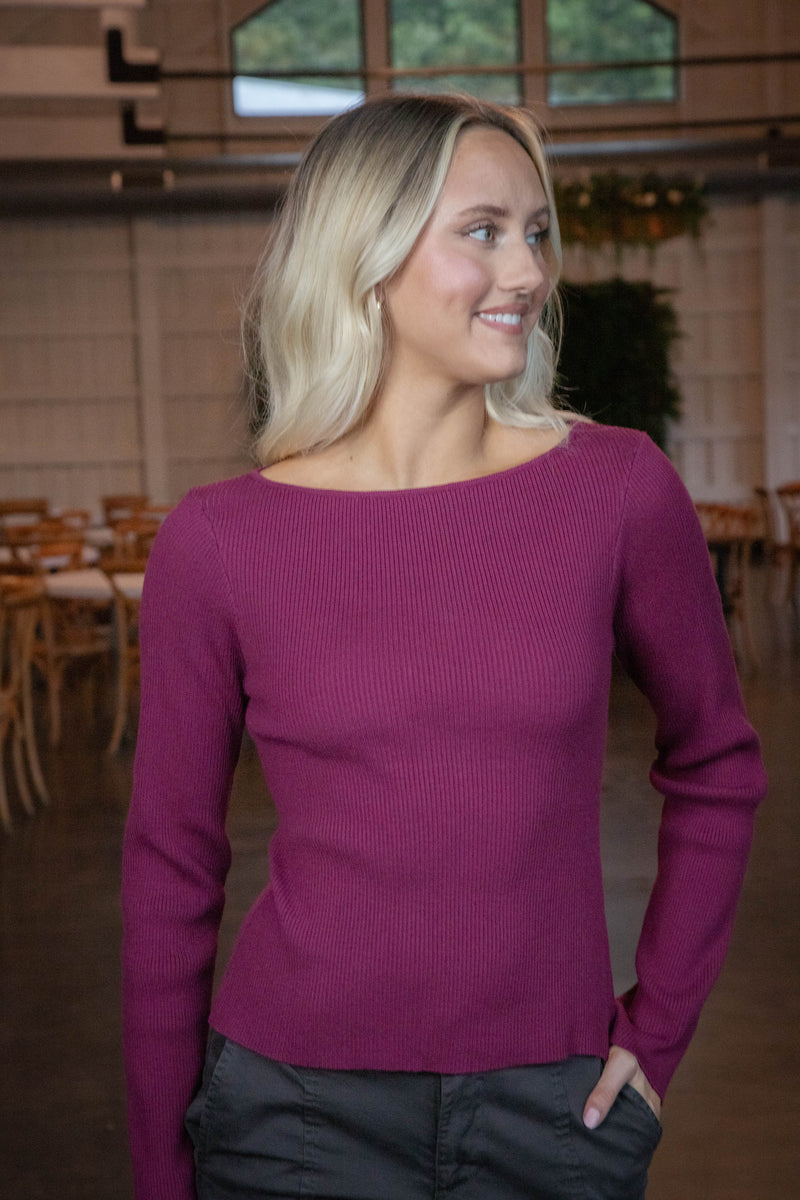 Candice Back Detail Sweater Top, Berry