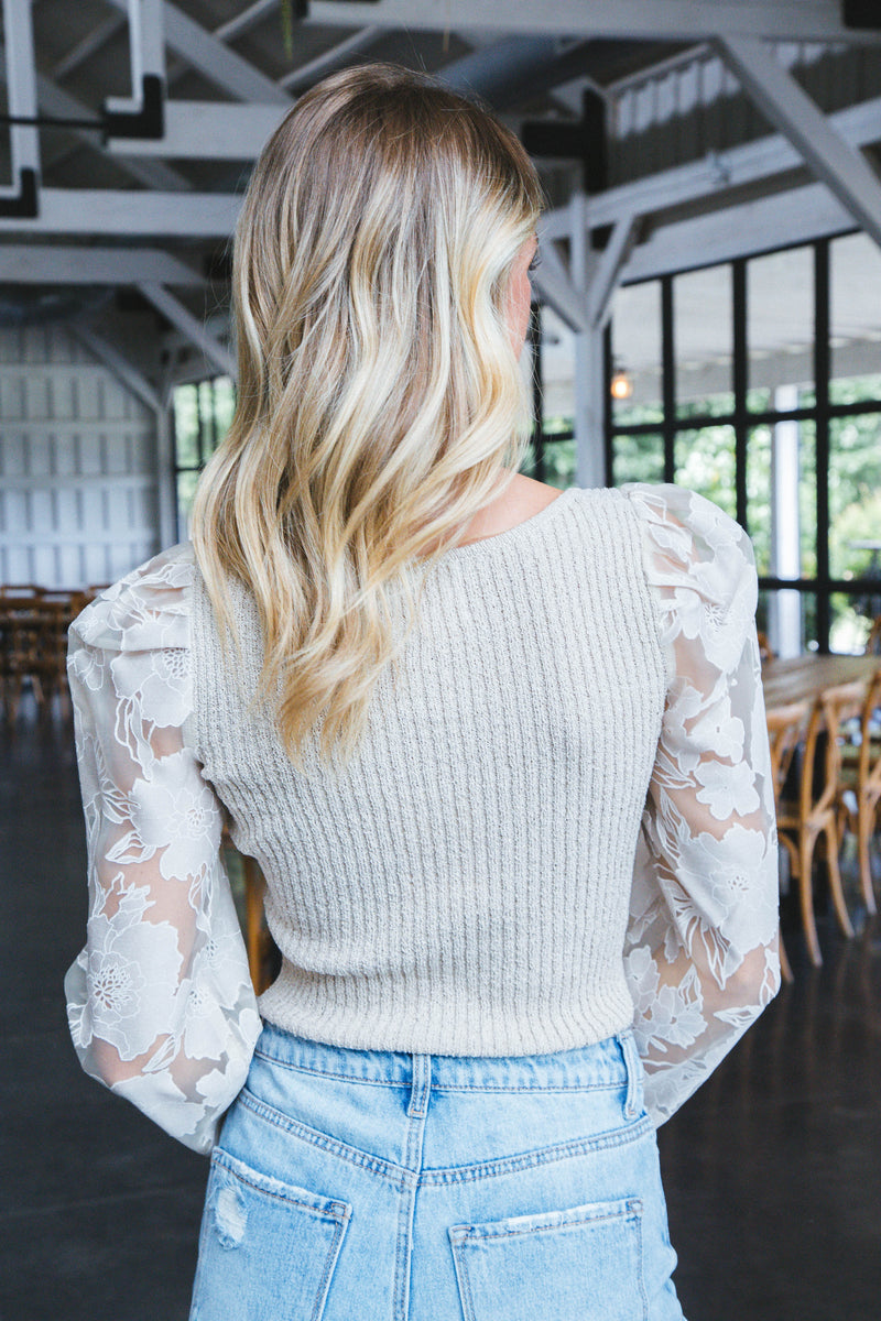 Paislee Lace Sleeve Sweater, Oatmeal