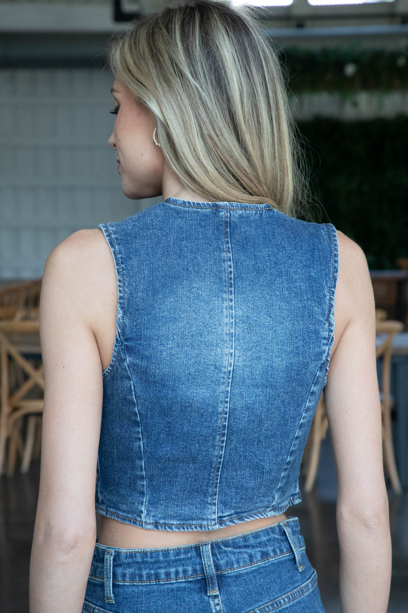 Mae V-Neck Vest, Denim