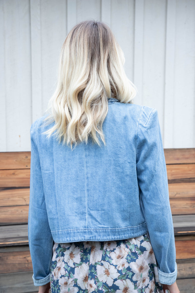 Erika Braided Denim Jacket, Dark Denim