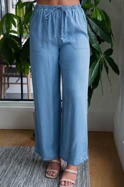 Reese Drawstring Waist Pants, Chambray