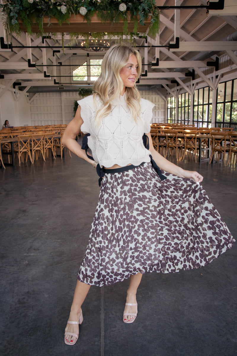 Kendal Pleated Midi Skirt, Chocolate Spots | Sanctuary