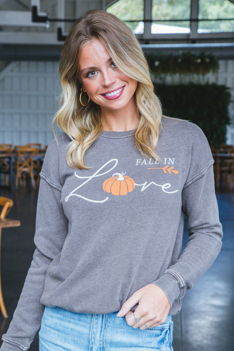 Fall In Love Graphic Sweatshirt, Mineral Brown