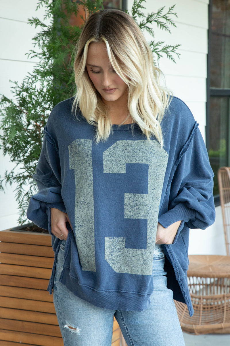 Graphic Camden Sweatshirt, Navy Combo | Free People