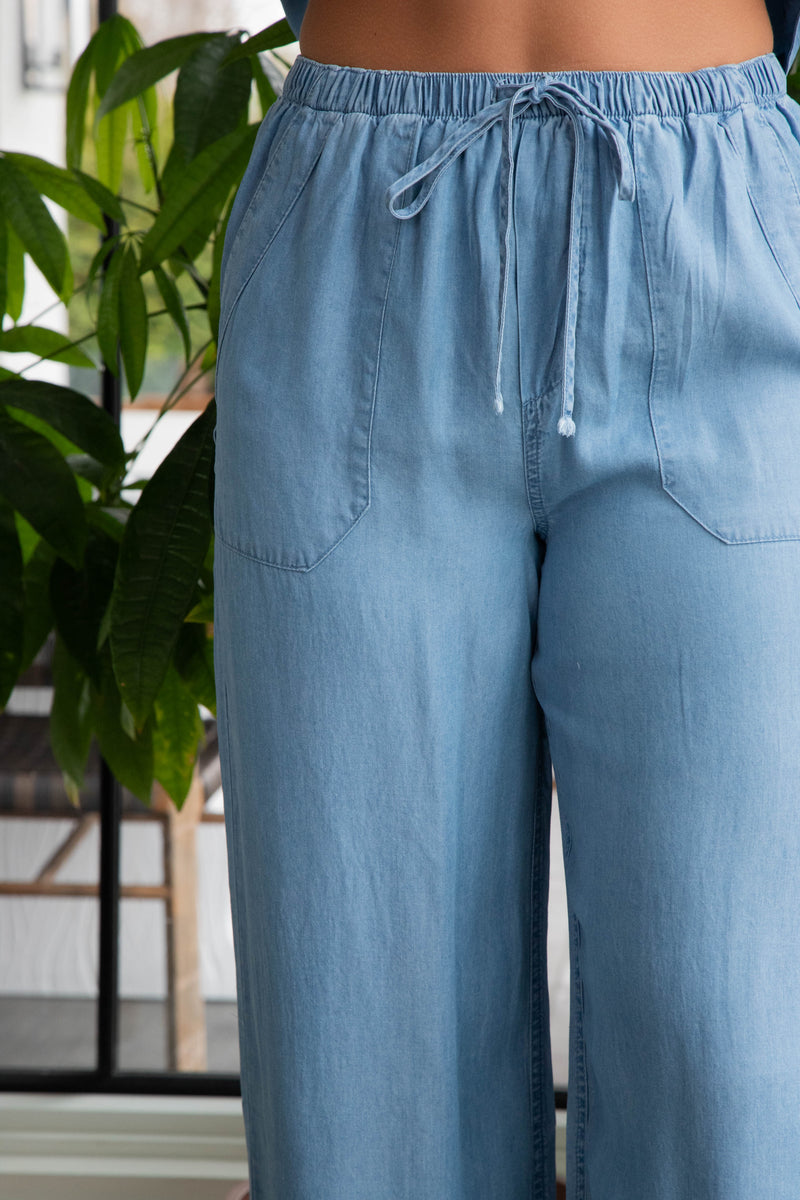 Reese Drawstring Waist Pants, Chambray