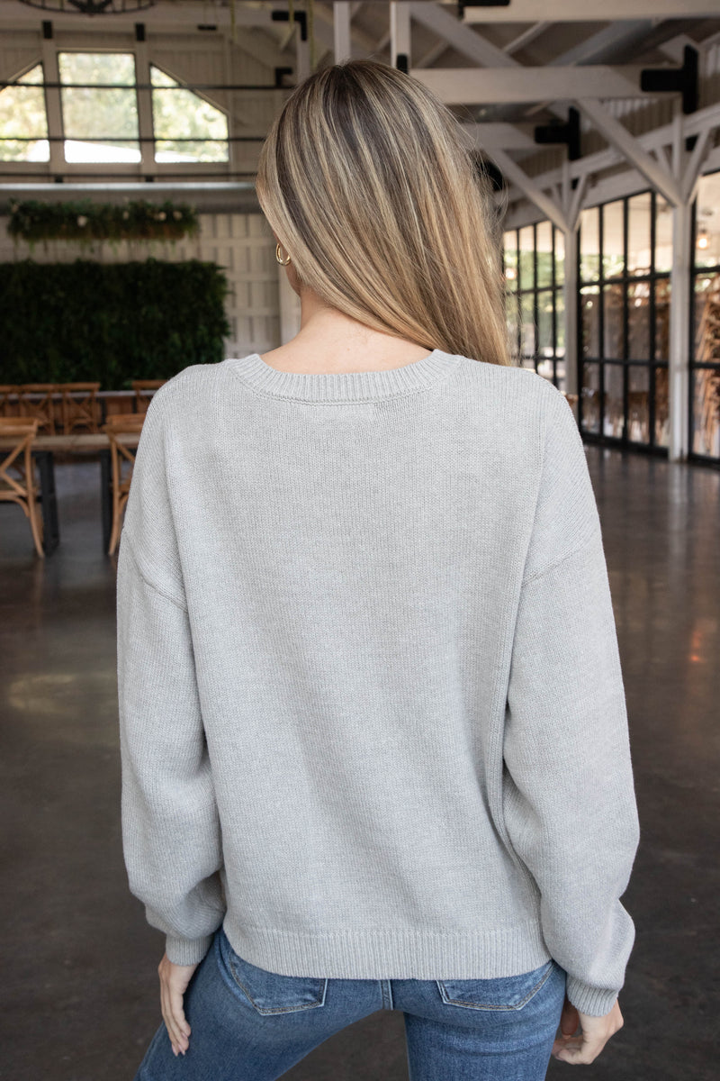 Los Angeles Knit Crew Neck Sweater, Heather Grey