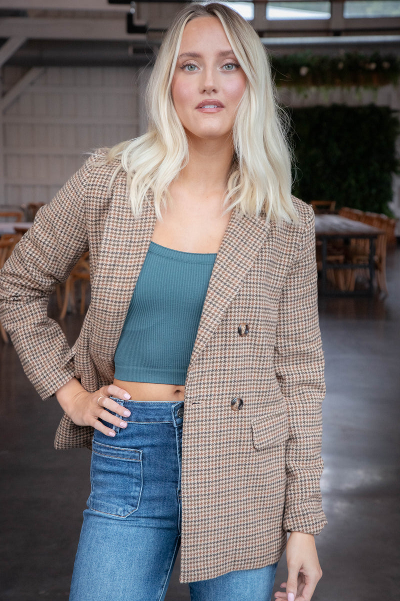 Nicola Houndstooth Blazer, Taupe Multi | Sadie & Sage