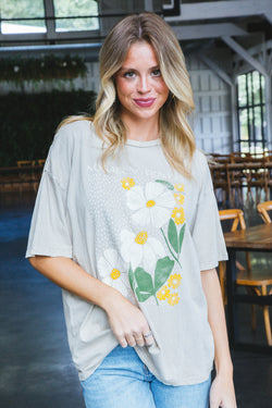 No Rain No Flowers Graphic Tee, Mineral Sand