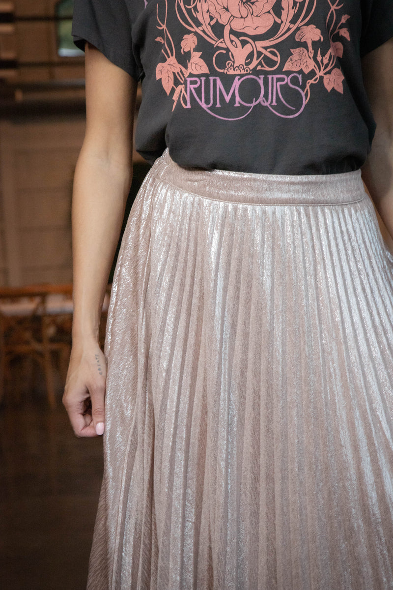 Kaiya Foil Coated Midi Skirt, Blush