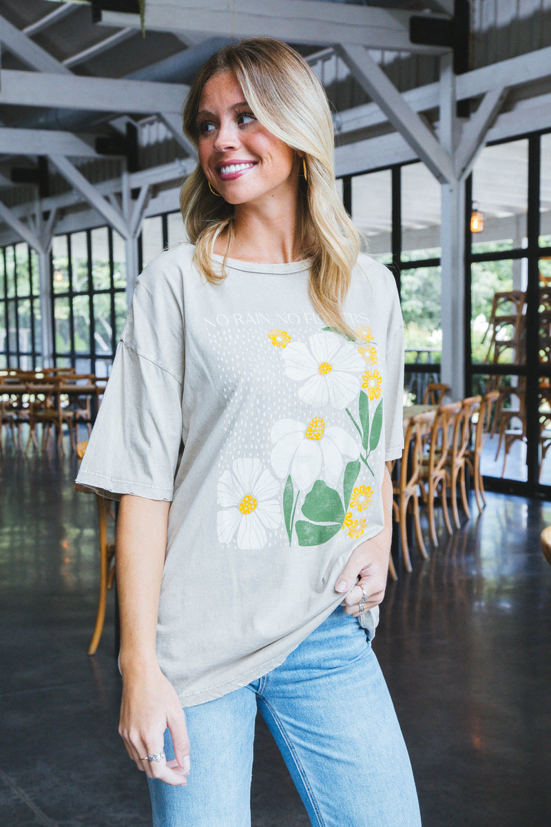 No Rain No Flowers Graphic Tee, Mineral Sand