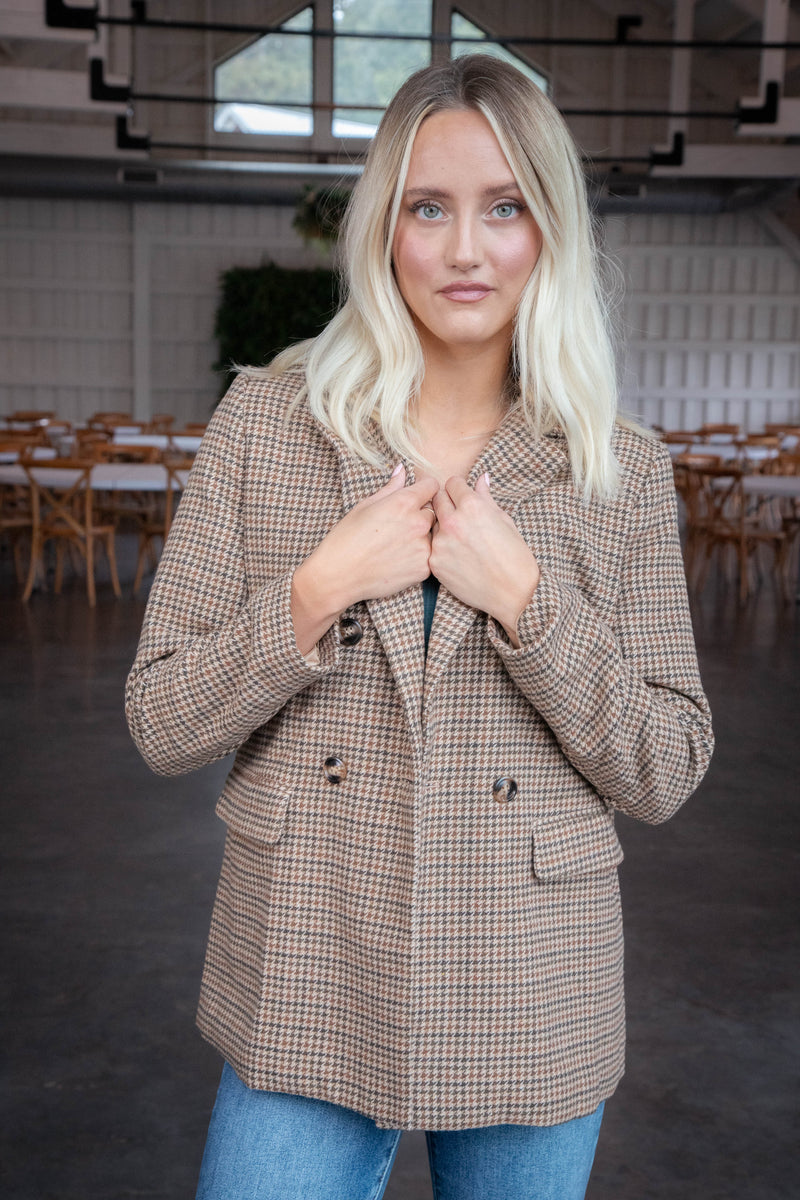 Nicola Houndstooth Blazer, Taupe Multi | Sadie & Sage