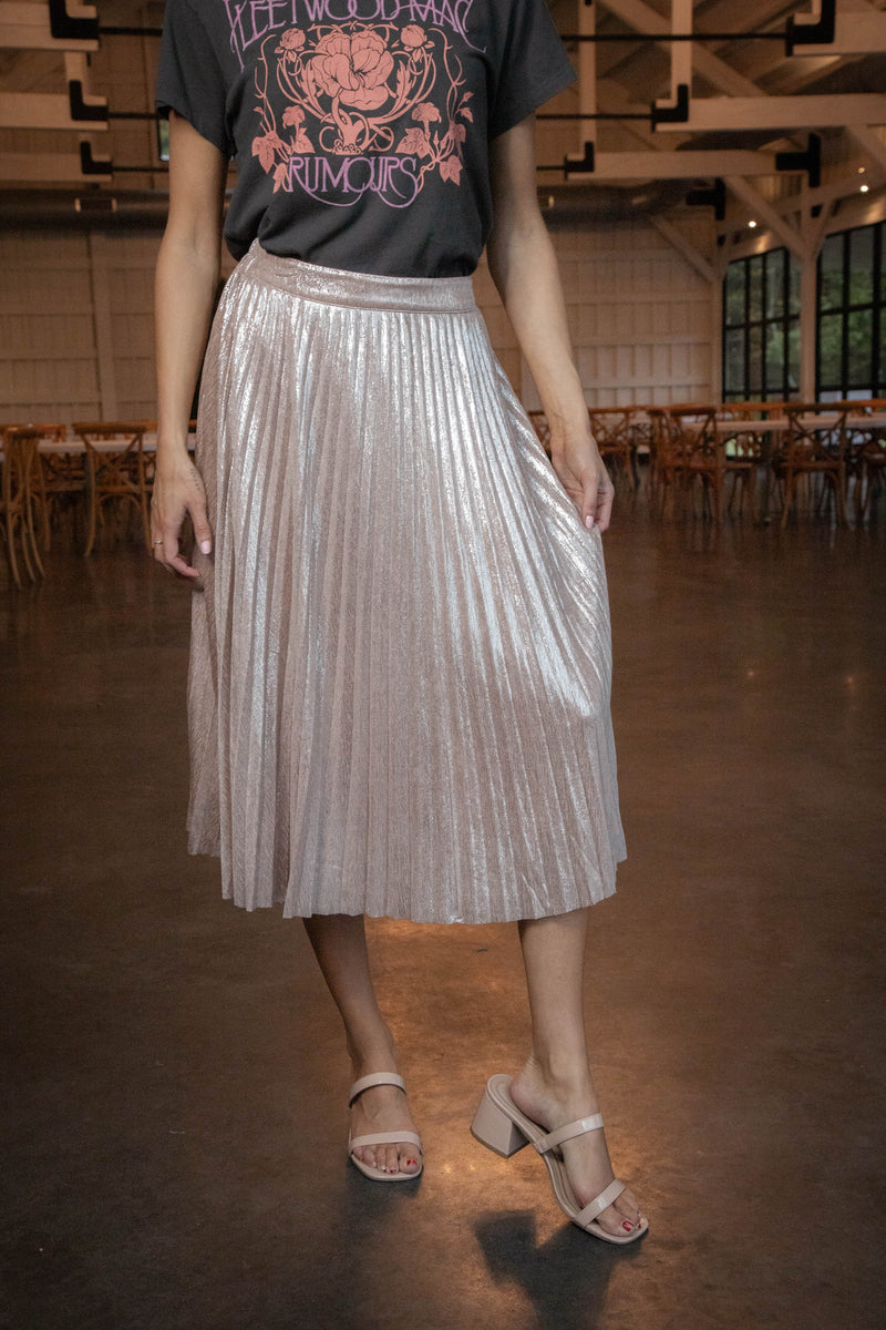 Kaiya Foil Coated Midi Skirt, Blush