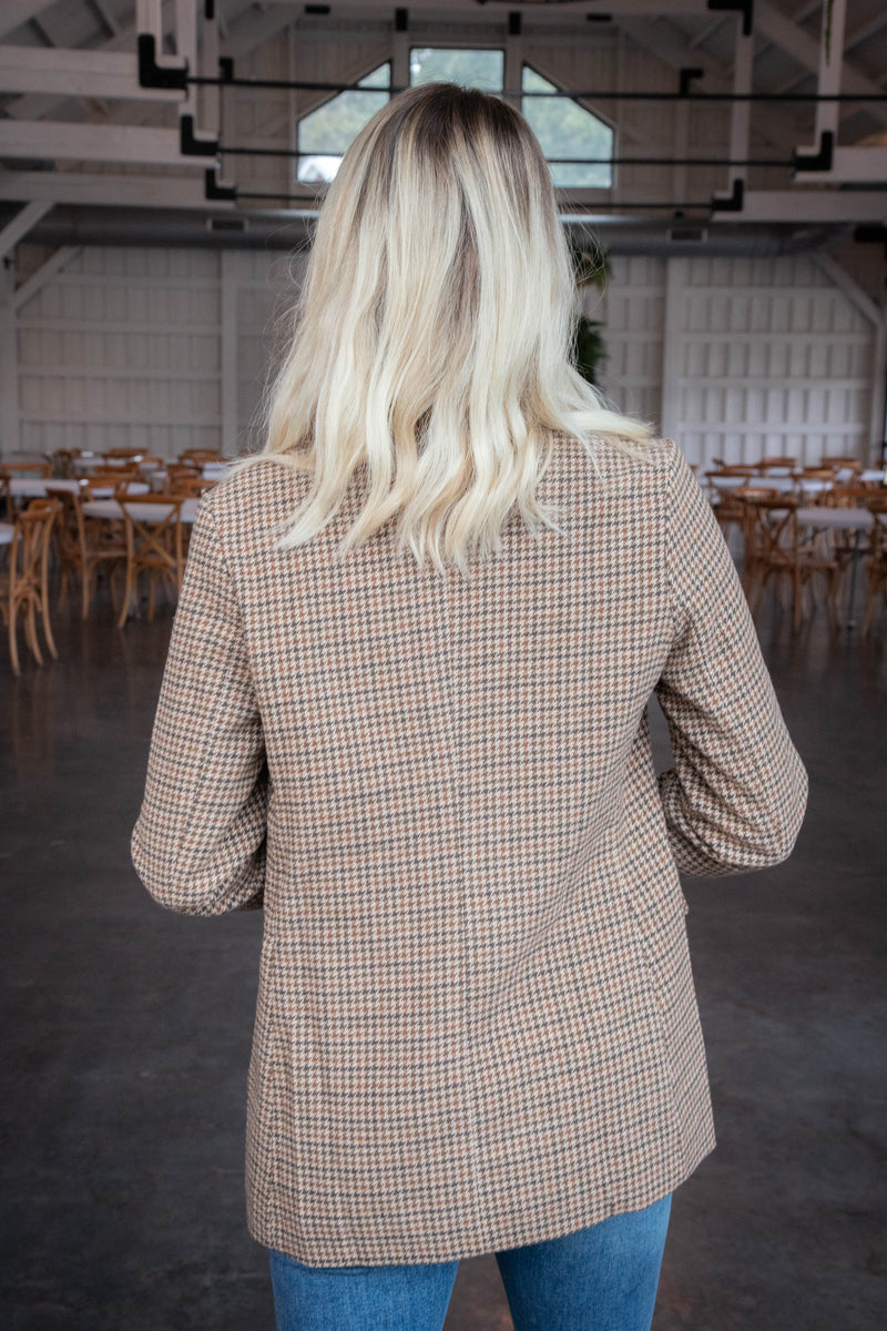 Nicola Houndstooth Blazer, Taupe Multi | Sadie & Sage