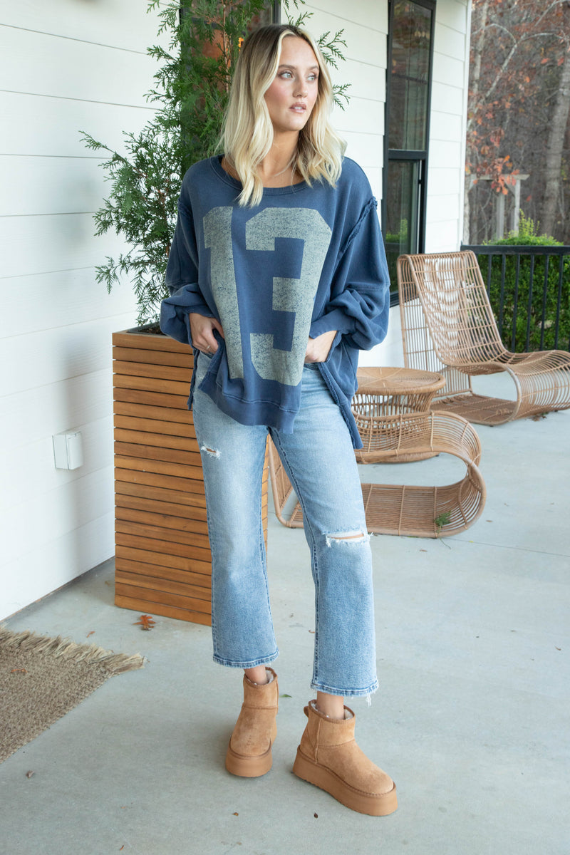 Graphic Camden Sweatshirt, Navy Combo | Free People