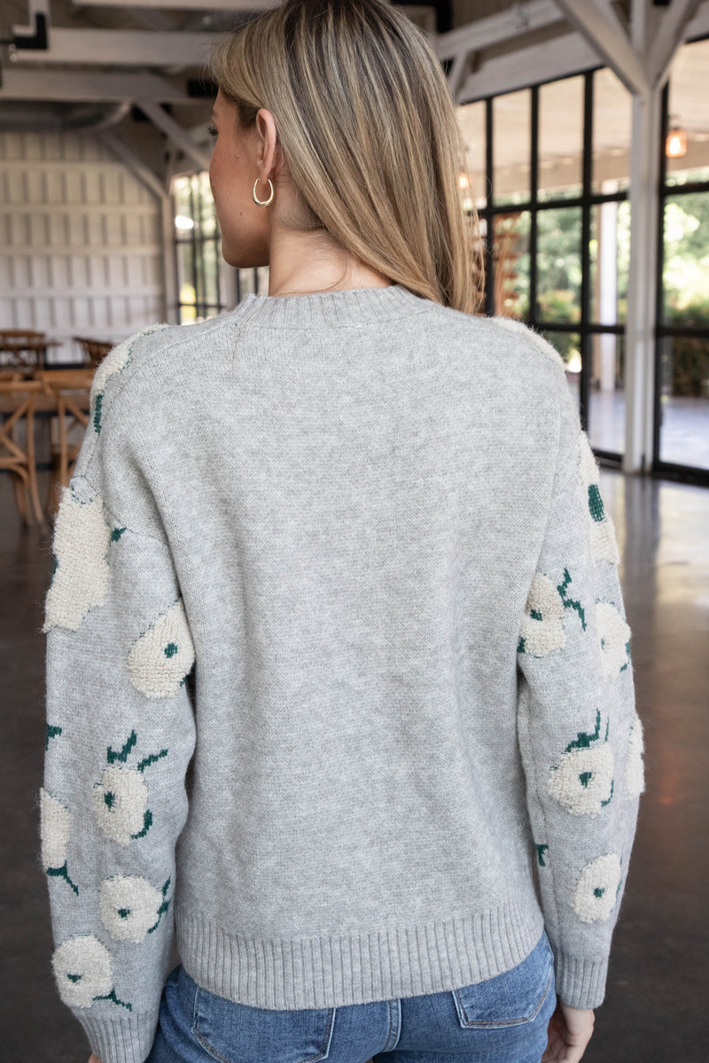 Leona Jacquard Flower Sweater, Grey Green