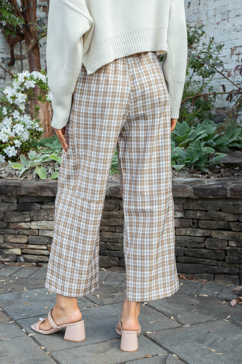 Liah Check Plaid Pants, Coffee/Ivory