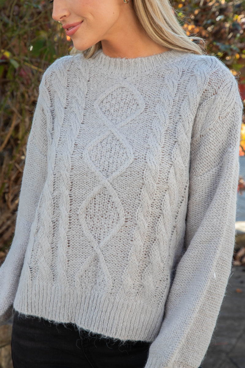 Cozy Cable Crew Sweater, Heather Ash | Sanctuary