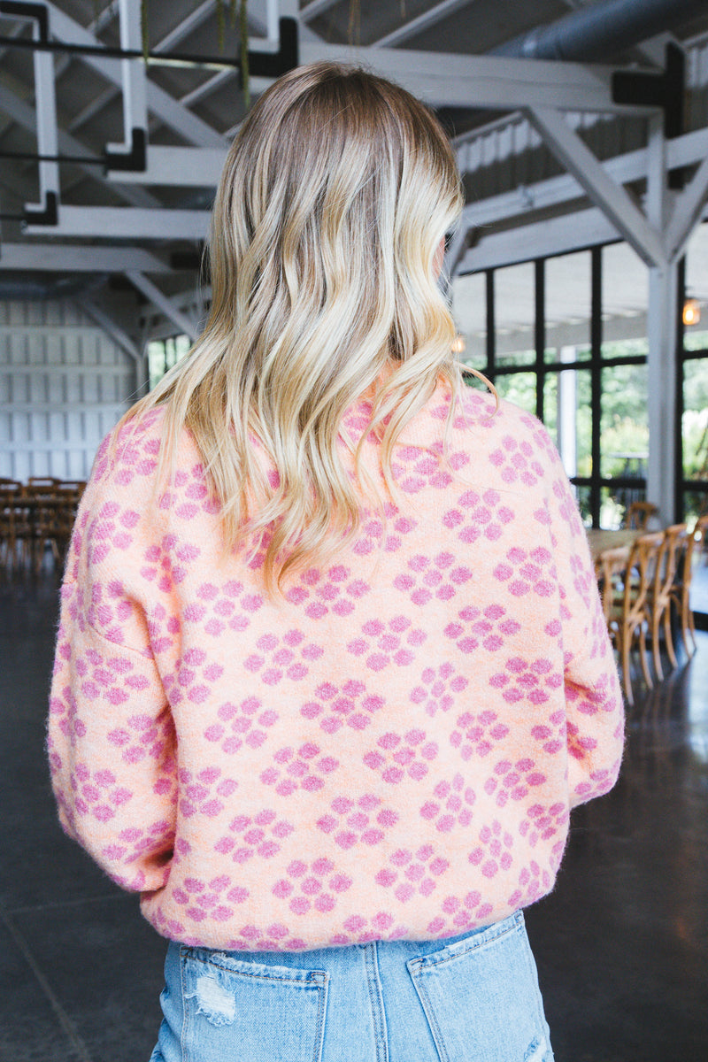 Brinley Flower Pattern Sweater, Apricot/Pink