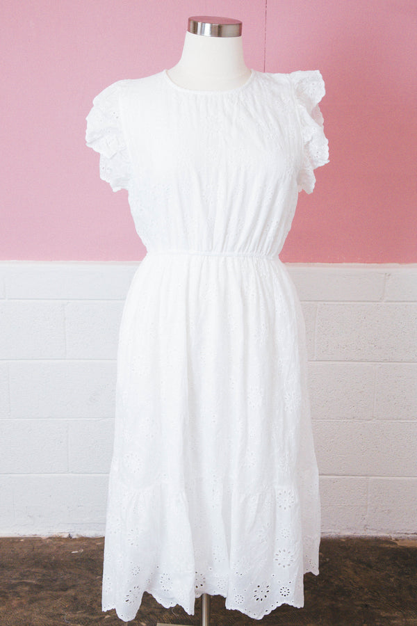 Bailey Floral Eyelet Midi Dress, Off White | Plus Size