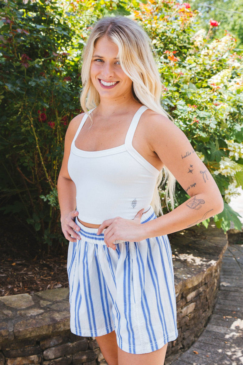 Get Free Striped Pull On Shorts, Ivory Combo | Free People