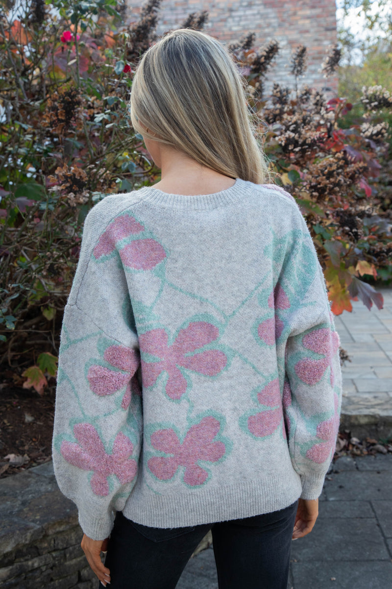 Keeley Floral Print Sweater, Oatmeal Combo