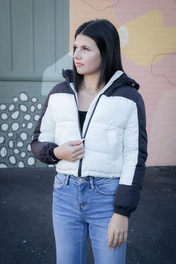 Joi Color Block Puffer Jacket, Off White