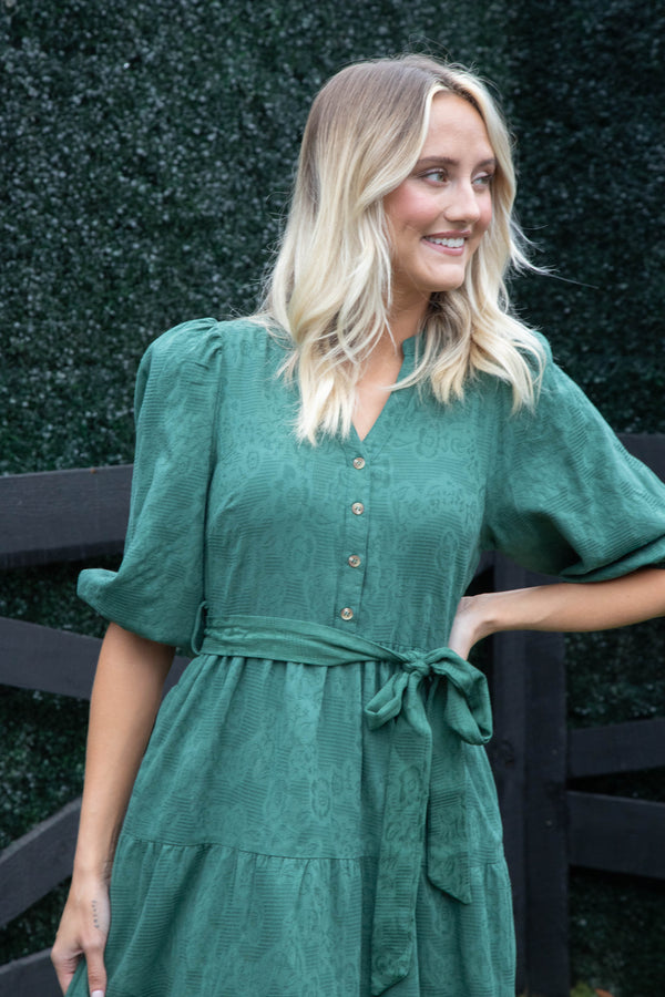 Irelyn Button Neck Maxi Dress, Hunter Green