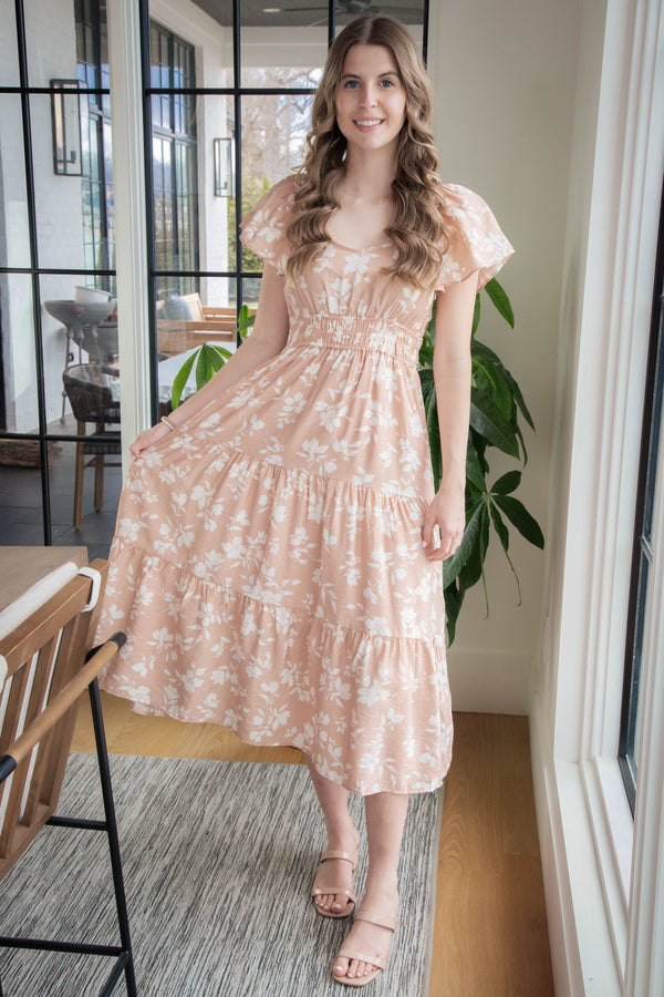 Valentina Floral Midi Dress, Blush