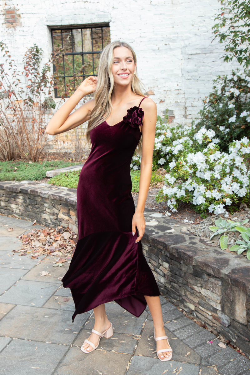 Lucille Velvet Dress, Wine | Steve Madden