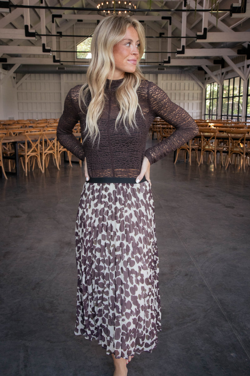 Kendal Pleated Midi Skirt, Chocolate Spots | Sanctuary