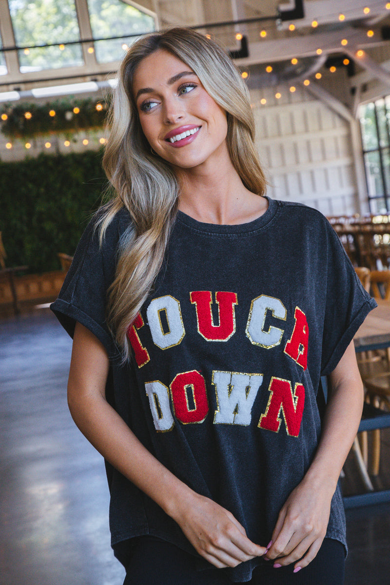 Touchdown Vintage Washed Tee, Black/Red