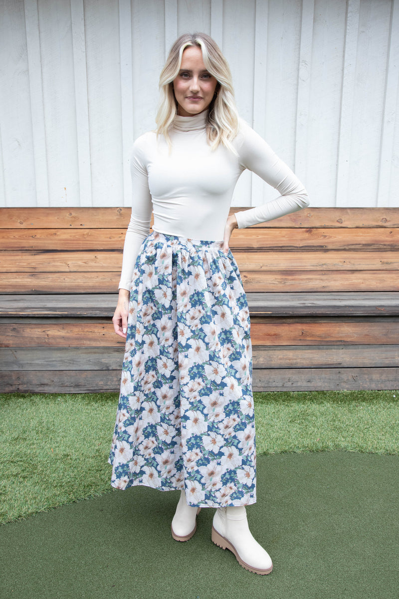 Seren Floral Midi Skirt, Navy Multi