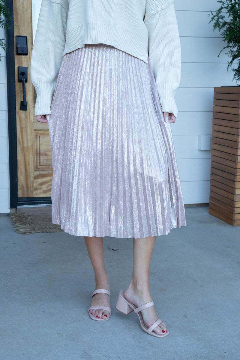 Kaiya Foil Coated Midi Skirt, Blush