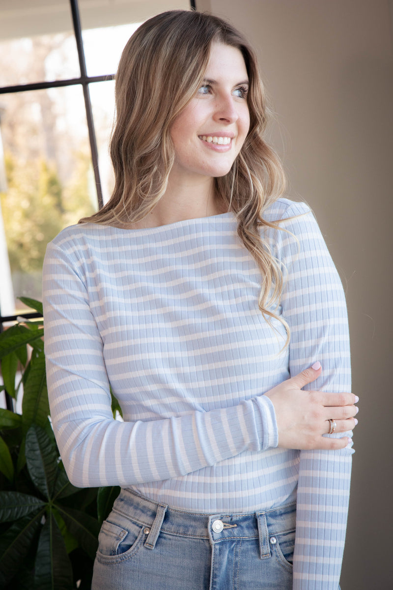 Alberta Boatneck T-Shirt, Sky Blue/White Stripe | Sanctuary