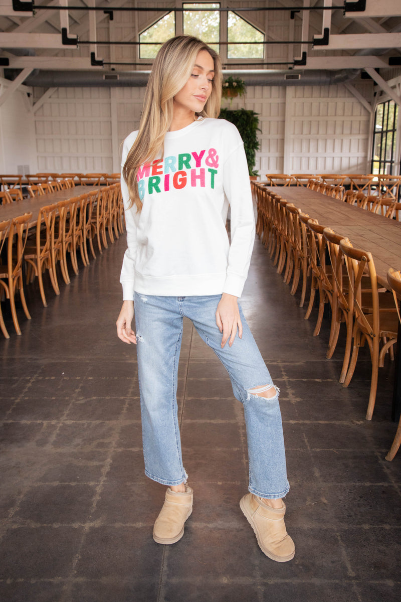 Merry & Bright Graphic Sweatshirt, White