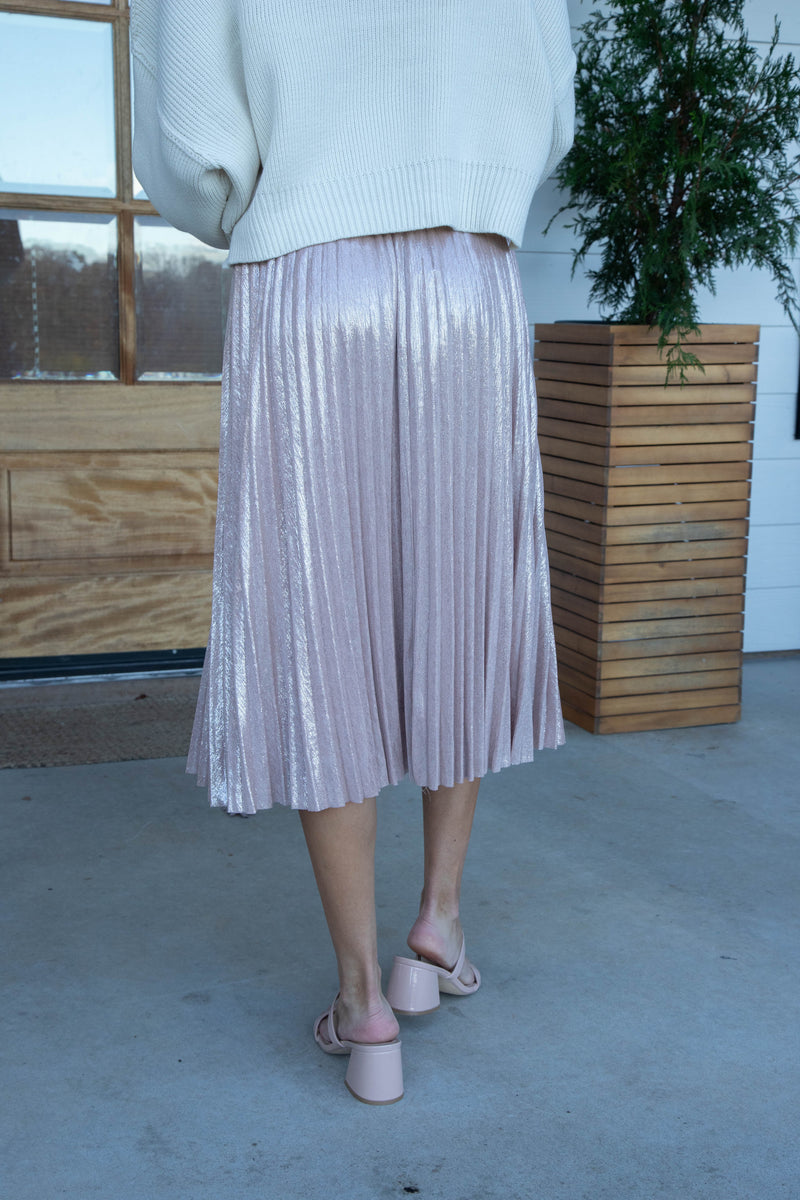 Kaiya Foil Coated Midi Skirt, Blush