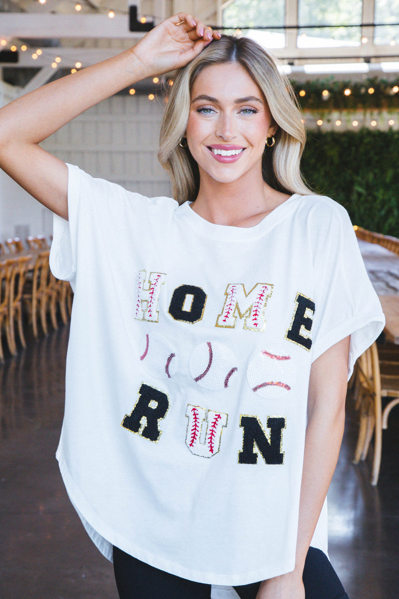 Sequin Homerun Graphic Tee, White/Black