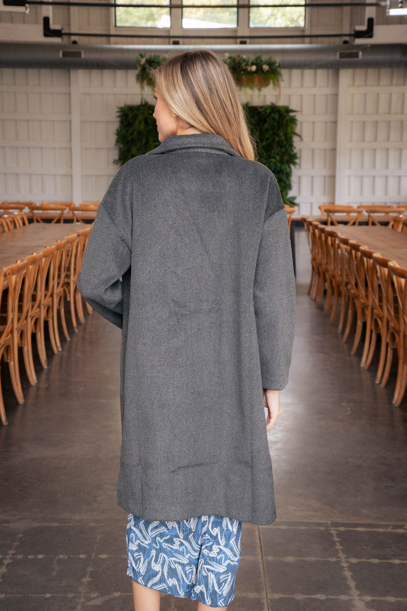 While It Lasts Open Front Coat, Charcoal | Sadie & Sage