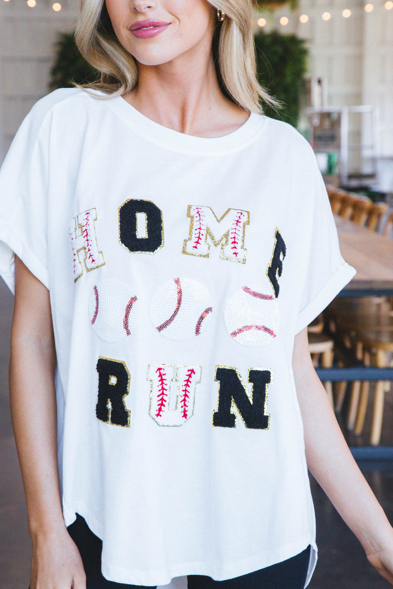 Sequin Homerun Graphic Tee, White/Black