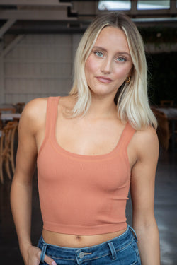 Miya Scoop Neck Crop Tank, Terracotta