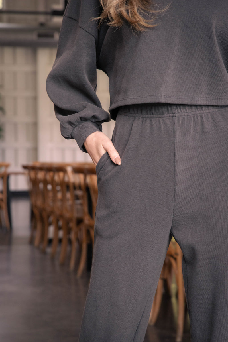 Relaxed Stay Wide Leg Sweatpants, Charcoal | Sadie & Sage