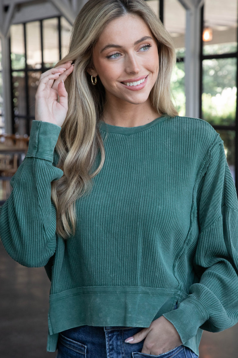 Zoya Waffle Knit Tee, Dark Green