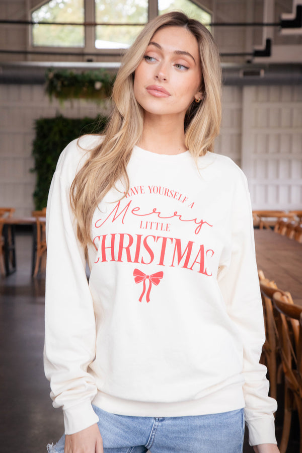 Merry Little Christmas Sweatshirt, Ivory/Red