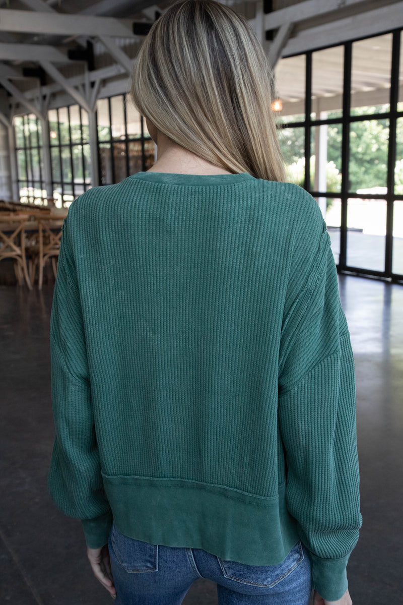 Zoya Waffle Knit Tee, Dark Green