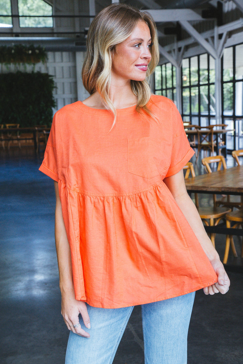 Luciana Babydoll Cotton Top, Orange